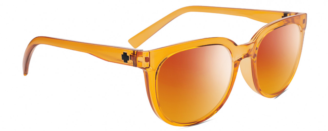Profile View of SPY Optics Bewilder Designer Polarized Sunglasses with Custom Cut Red Mirror Lenses in Orange Crystal Unisex Panthos Full Rim Acetate 54 mm