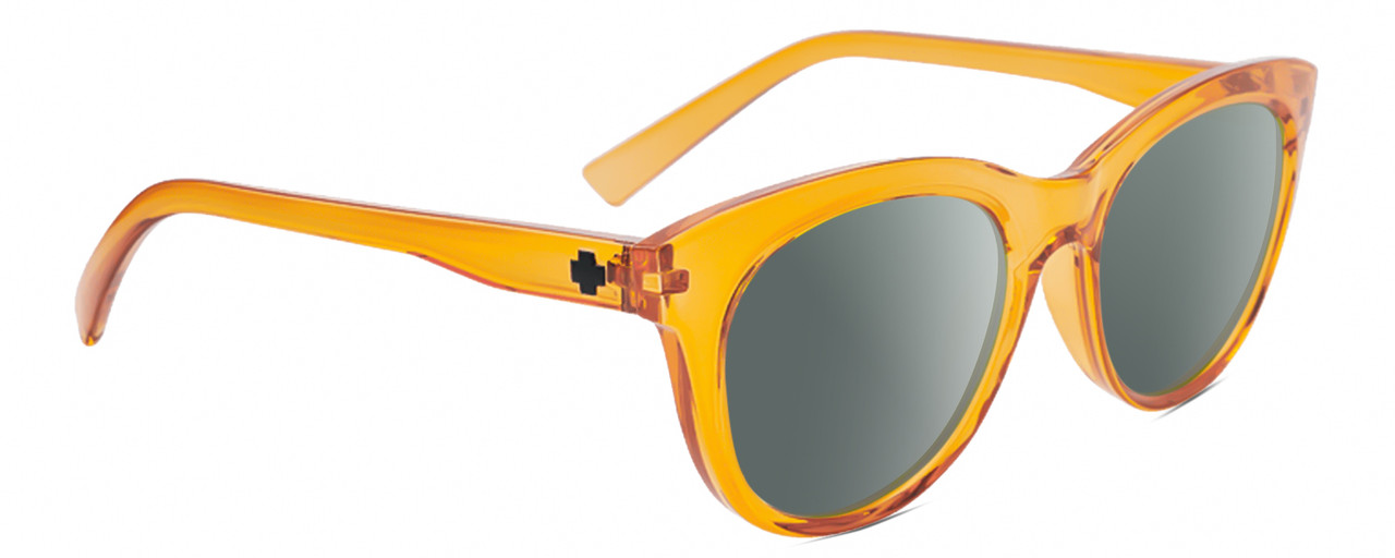 Profile View of SPY Optics Boundless  Designer Polarized Sunglasses with Custom Cut Smoke Grey Lenses in Orange Crystal Unisex Cat Eye Full Rim Acetate 53 mm