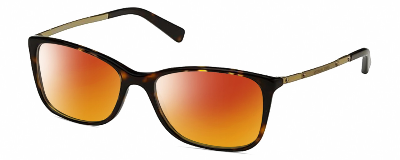 Profile View of Michael Kors MK4016 Designer Polarized Sunglasses with Custom Cut Red Mirror Lenses in Brown Tortoise Havana Antique Gold Ladies Cat Eye Full Rim Acetate 53 mm