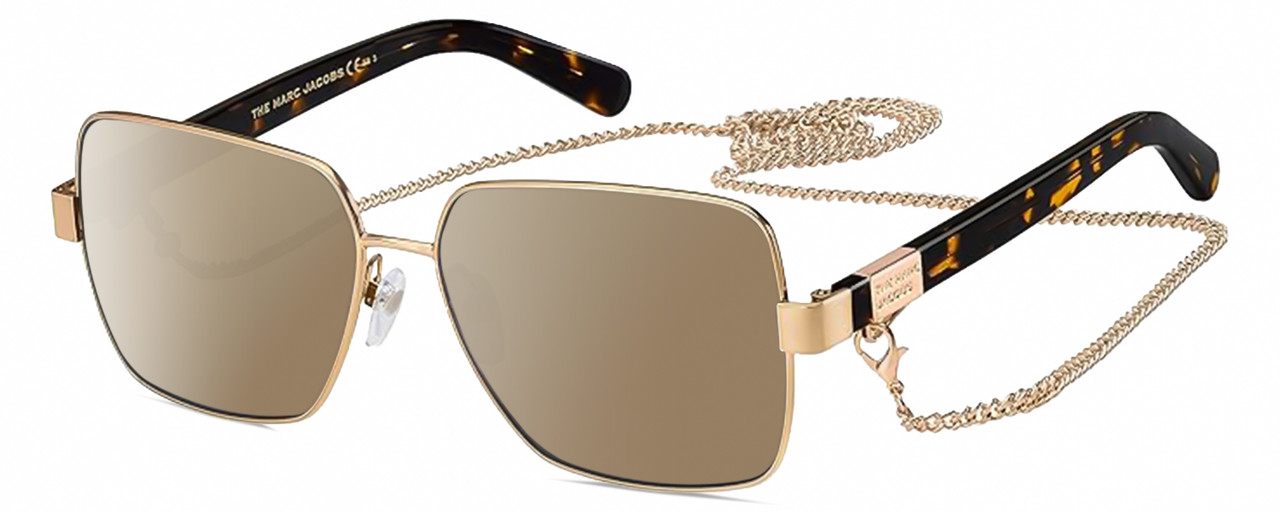 Profile View of Marc Jacobs MARC495S Designer Polarized Sunglasses with Custom Cut Amber Brown Lenses in Gold Copper Tortoise Havana Ladies Hexagonal Full Rim Metal 58 mm