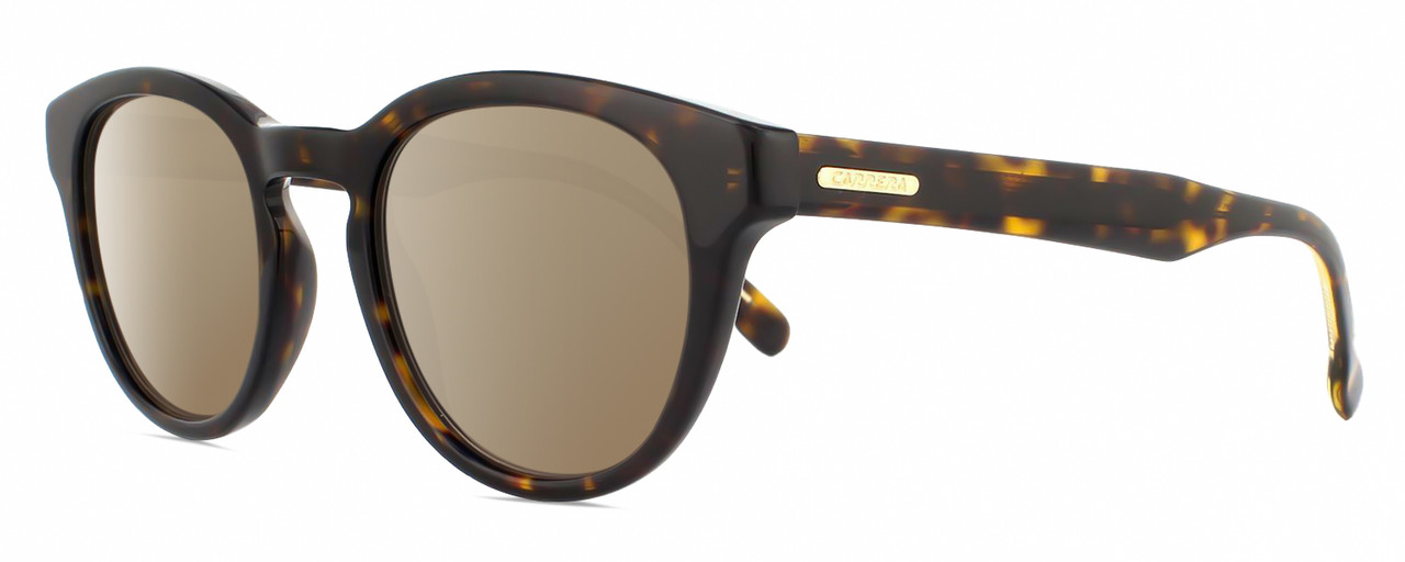 Profile View of CARRERA 252/S Designer Polarized Sunglasses with Custom Cut Amber Brown Lenses in Havana Tortoise Gold Unisex Cat Eye Full Rim Acetate 50 mm