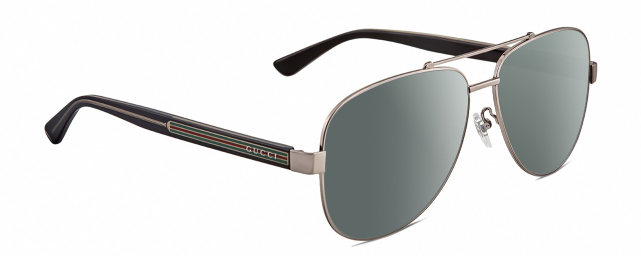 Profile View of Gucci GG0528S Designer Polarized Sunglasses with Custom Cut Smoke Grey Lenses in Ruthenium Silver Black Crystal Unisex Pilot Full Rim Metal 63 mm