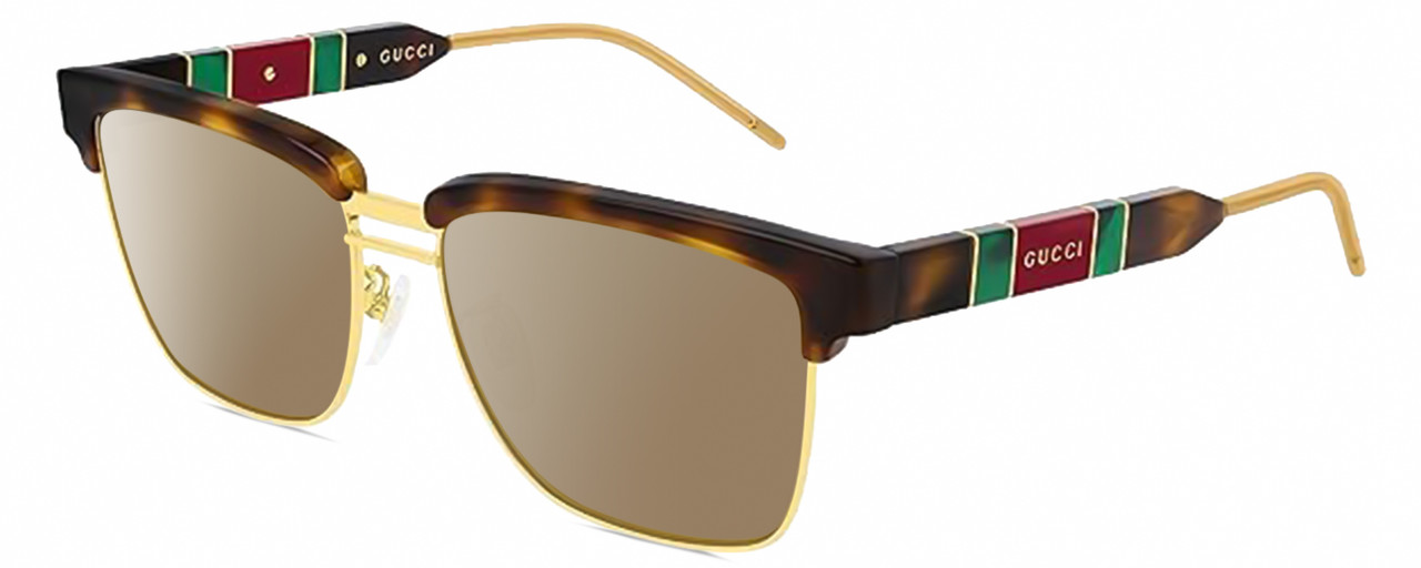 Profile View of Gucci GG0603S Designer Polarized Sunglasses with Custom Cut Amber Brown Lenses in Tortoise Havana Gold Red Green Unisex Square Full Rim Metal 56 mm