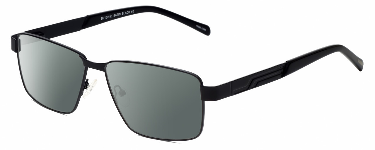 Profile View of Dale Earnhardt, Jr. DJ6816 Designer Polarized Sunglasses with Custom Cut Smoke Grey Lenses in Satin Black Unisex Rectangular Full Rim Stainless Steel 60 mm