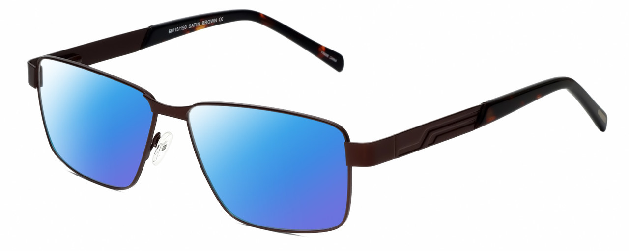 Profile View of Dale Earnhardt, Jr. DJ6816 Designer Polarized Sunglasses with Custom Cut Blue Mirror Lenses in Satin Brown Unisex Rectangular Full Rim Stainless Steel 60 mm