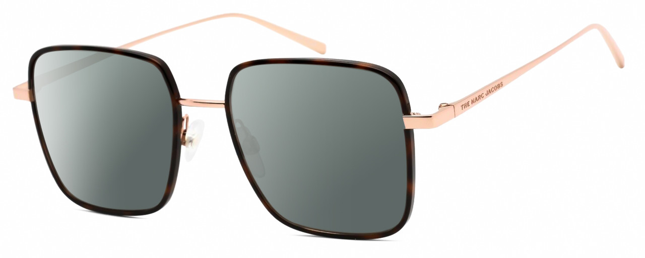 Profile View of Marc Jacobs 477/S Designer Polarized Sunglasses with Custom Cut Smoke Grey Lenses in Tortoise Havana Rose Gold Unisex Square Full Rim Metal 51 mm