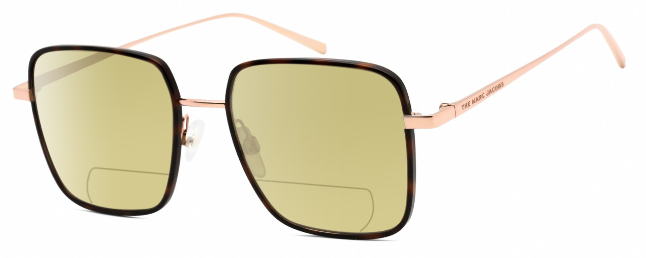 Profile View of Marc Jacobs 477/S Designer Polarized Reading Sunglasses with Custom Cut Powered Sun Flower Yellow Lenses in Tortoise Havana Rose Gold Unisex Square Full Rim Metal 51 mm