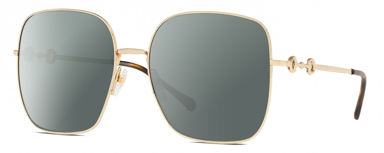 Profile View of Gucci GG0879S Designer Polarized Sunglasses with Custom Cut Smoke Grey Lenses in Gold Black Ladies Square Full Rim Metal 61 mm