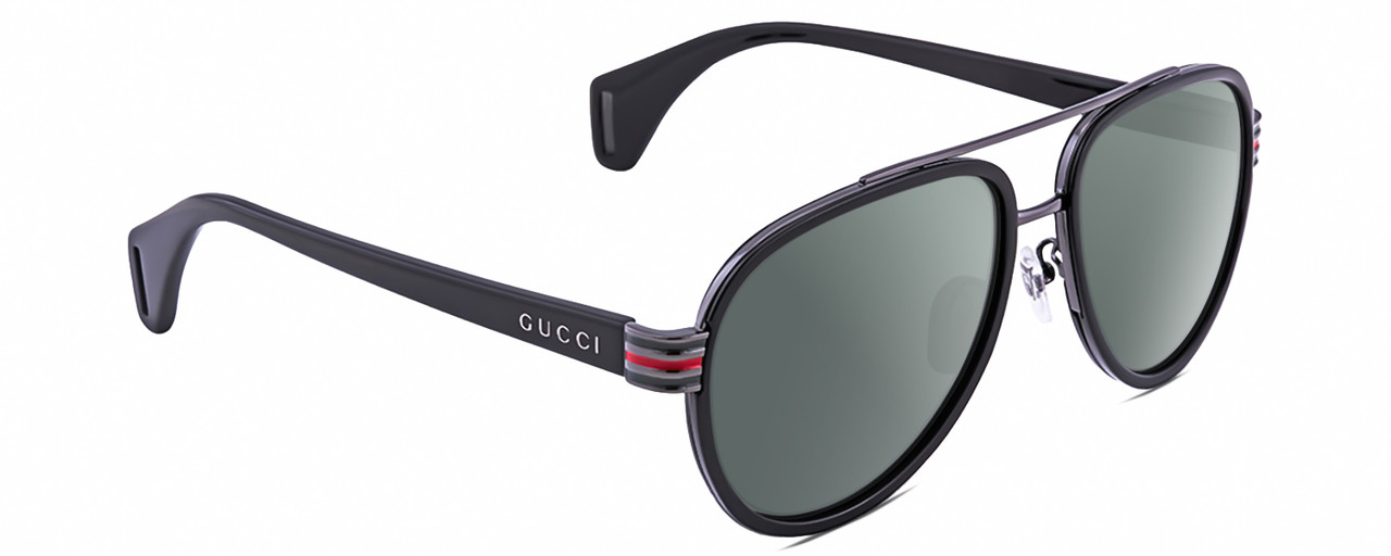 Profile View of Gucci GG0447S Designer Polarized Sunglasses with Custom Cut Smoke Grey Lenses in Black Silver Red Green Unisex Pilot Full Rim Acetate 58 mm