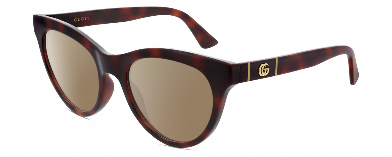 Profile View of Gucci GG0763S Designer Polarized Sunglasses with Custom Cut Amber Brown Lenses in Dark Tortoise Havana Gold Ladies Cat Eye Full Rim Acetate 53 mm