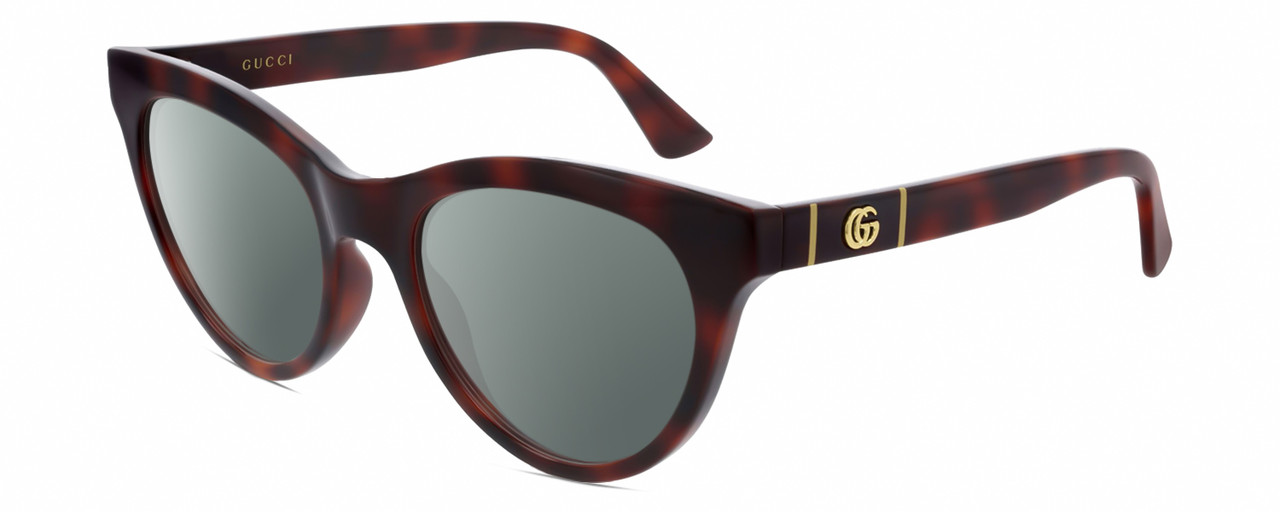 Profile View of Gucci GG0763S Designer Polarized Sunglasses with Custom Cut Smoke Grey Lenses in Dark Tortoise Havana Gold Ladies Cat Eye Full Rim Acetate 53 mm