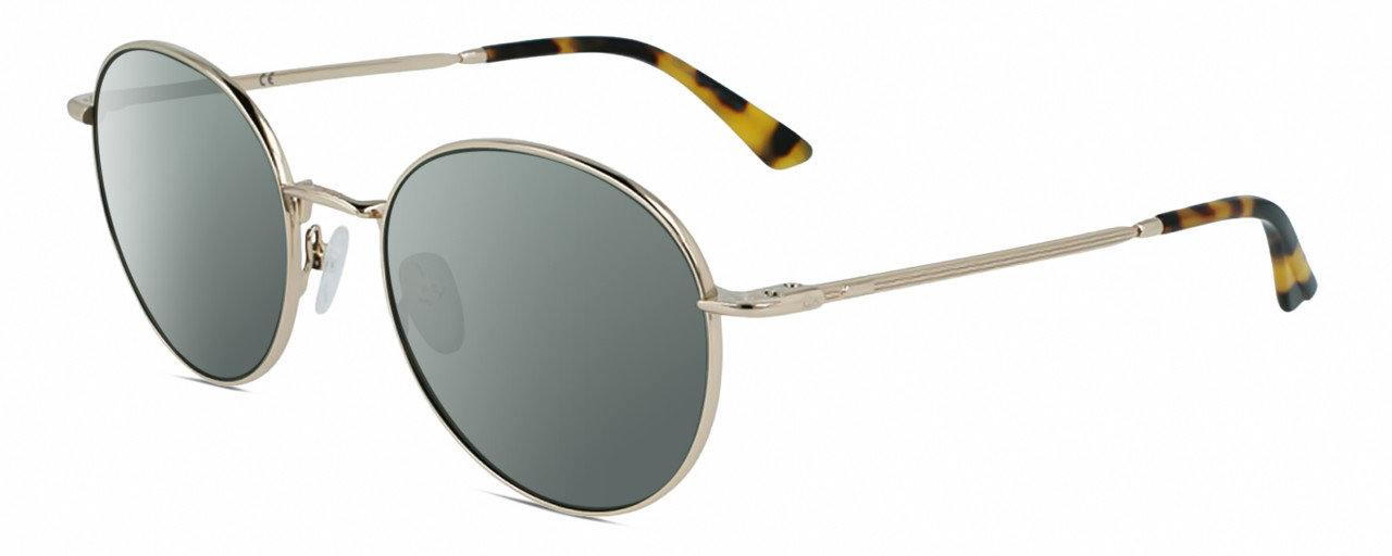 Profile View of Calvin Klein CK21127S Designer Polarized Sunglasses with Custom Cut Smoke Grey Lenses in Gold Tortoise Havana Unisex Round Full Rim Metal 54 mm
