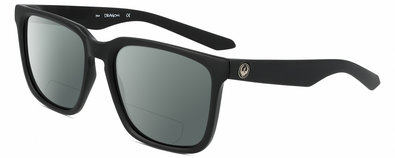 Profile View of Dragon Alliance DR BAILE XL LL Mick Fanning Signature Collection Designer Polarized Reading Sunglasses with Custom Cut Powered Smoke Grey Lenses in Matte Black Unisex Square Full Rim Acetate 58 mm