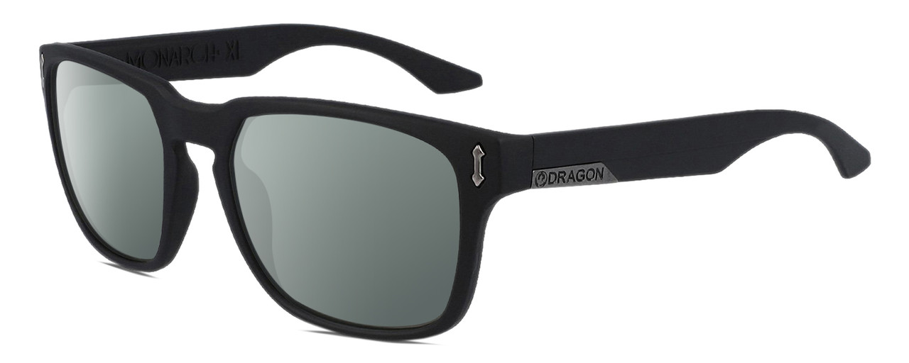 Profile View of Dragon Alliance DR MONARCH XL LL MI Designer Polarized Sunglasses with Custom Cut Smoke Grey Lenses in Matte Black Unisex Square Full Rim Acetate 58 mm