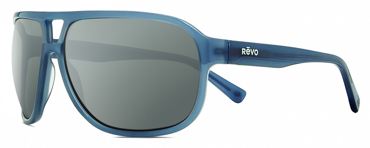 Profile View of REVO HANK Designer Polarized Sunglasses with Custom Cut Smoke Grey Lenses in Slate Grey Blue Unisex Pilot Full Rim Acetate 62 mm