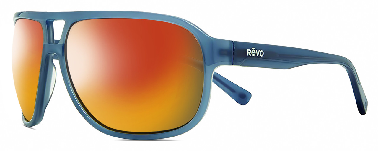 Profile View of REVO HANK Designer Polarized Sunglasses with Custom Cut Red Mirror Lenses in Slate Grey Blue Unisex Pilot Full Rim Acetate 62 mm