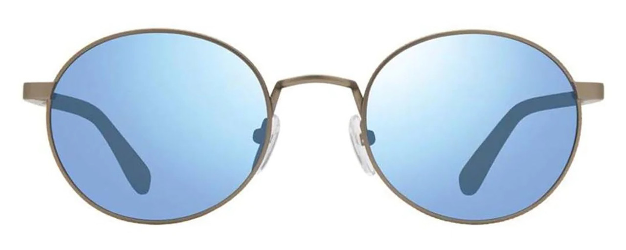 Front View of REVO RILEY S Unisex Round Sunglasses Gunmetal Silver Grey/Blue Water Mirror 50mm