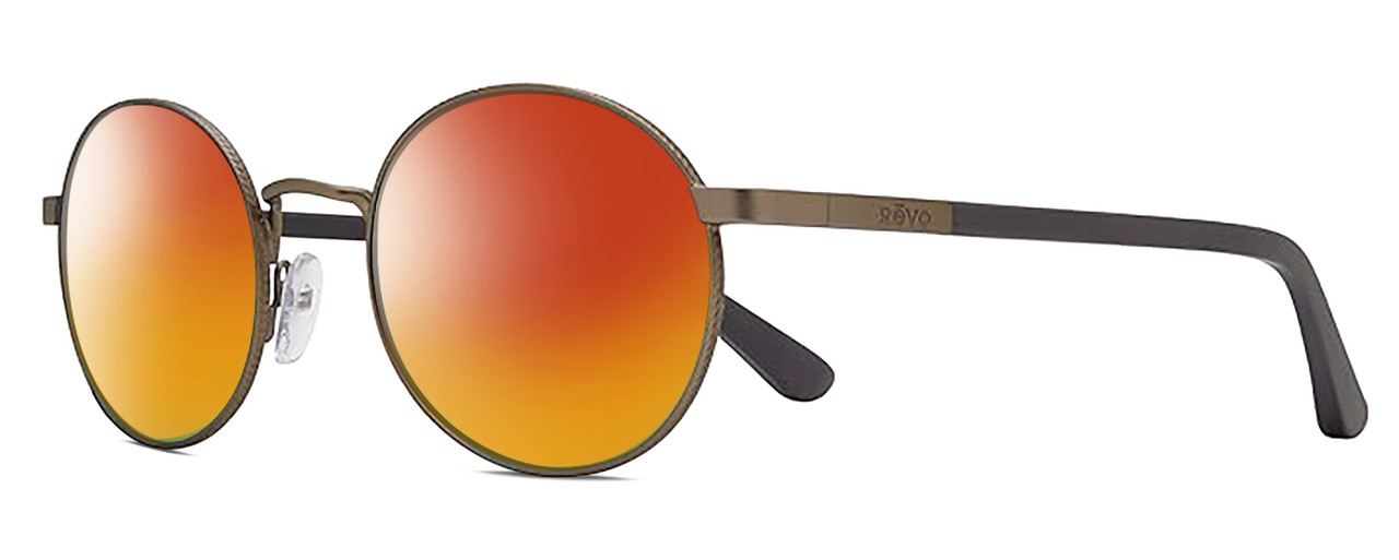 Profile View of REVO RILEY S Designer Polarized Sunglasses with Custom Cut Red Mirror Lenses in Gun Metal Silver Black Unisex Round Full Rim Stainless Steel 50 mm