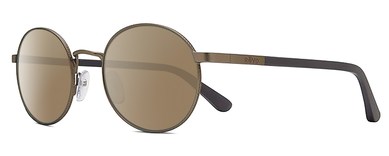 Profile View of REVO RILEY S Designer Polarized Sunglasses with Custom Cut Amber Brown Lenses in Gun Metal Silver Black Unisex Round Full Rim Stainless Steel 50 mm