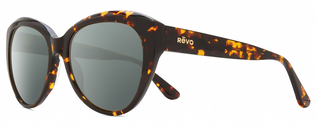 Profile View of REVO ROSE Designer Polarized Sunglasses with Custom Cut Smoke Grey Lenses in Tortoise Havana Brown Ladies Cat Eye Full Rim Acetate 55 mm