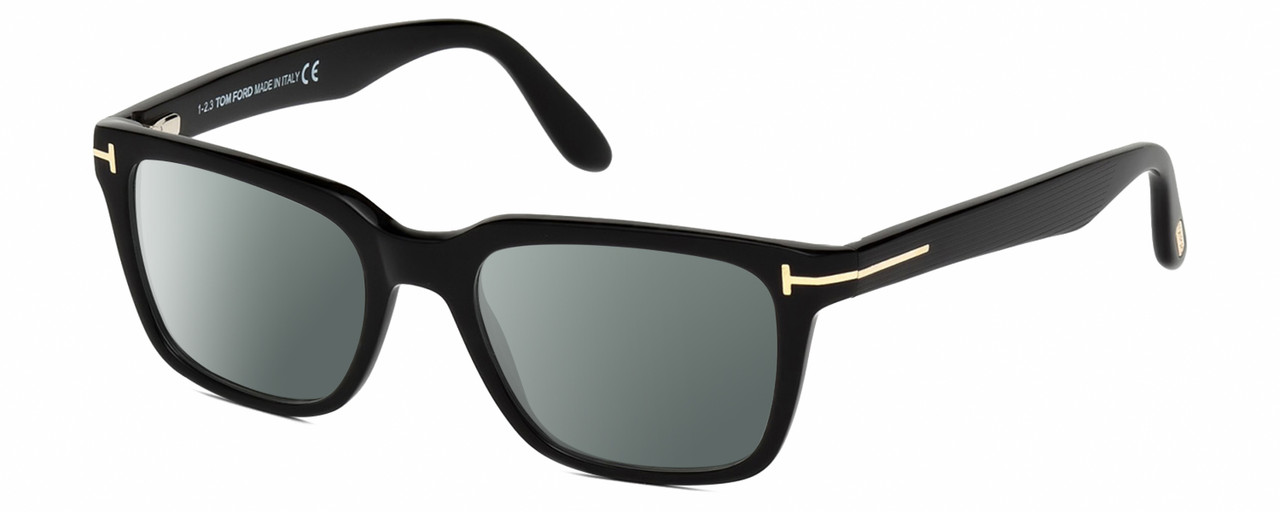 Profile View of Tom Ford CALIBER FT5304-001 Designer Polarized Sunglasses with Custom Cut Smoke Grey Lenses in Gloss Black Gold Unisex Square Full Rim Acetate 54 mm