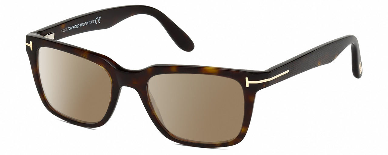 Profile View of Tom Ford CALIBER FT5304-052 Designer Polarized Sunglasses with Custom Cut Amber Brown Lenses in Brown Tortoise Havana Gold Unisex Square Full Rim Acetate 54 mm