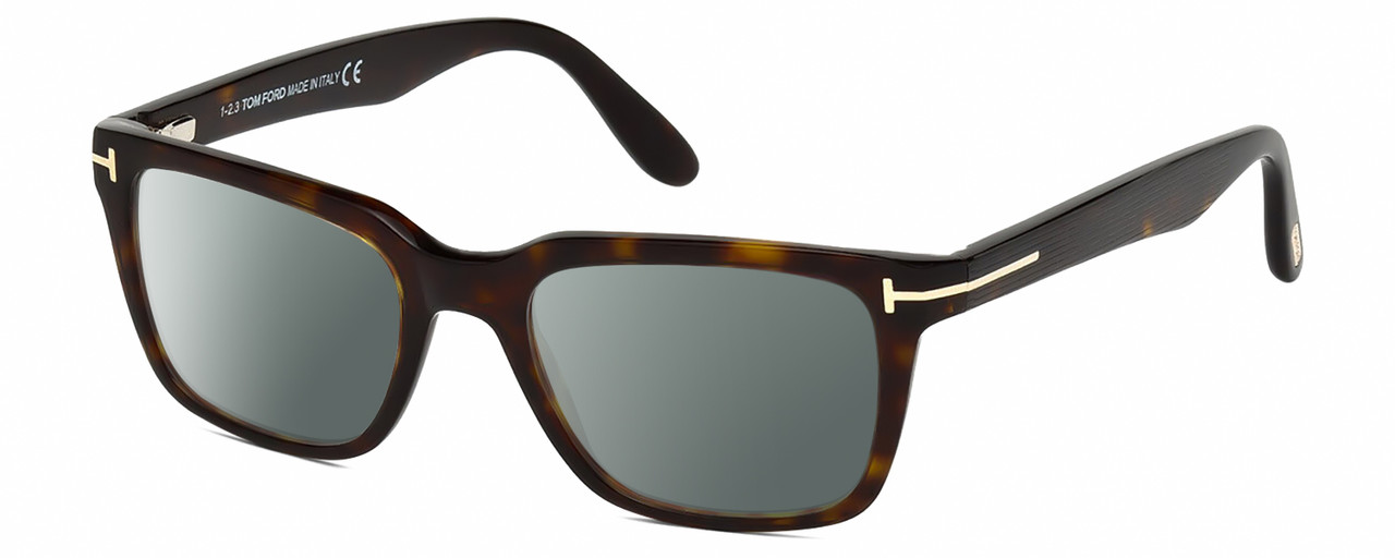 Profile View of Tom Ford CALIBER FT5304-052 Designer Polarized Sunglasses with Custom Cut Smoke Grey Lenses in Brown Tortoise Havana Gold Unisex Square Full Rim Acetate 54 mm
