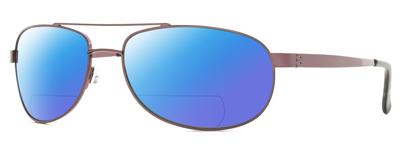 Profile View of Reptile Highlands Designer Polarized Reading Sunglasses with Custom Cut Powered Blue Mirror Lenses in Espresso Dark Brown Unisex Pilot Full Rim Metal 61 mm
