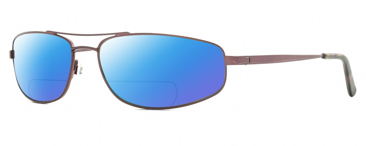 Profile View of Reptile Sierra Designer Polarized Reading Sunglasses with Custom Cut Powered Blue Mirror Lenses in Espresso Dark Brown Unisex Pilot Full Rim Metal 60 mm