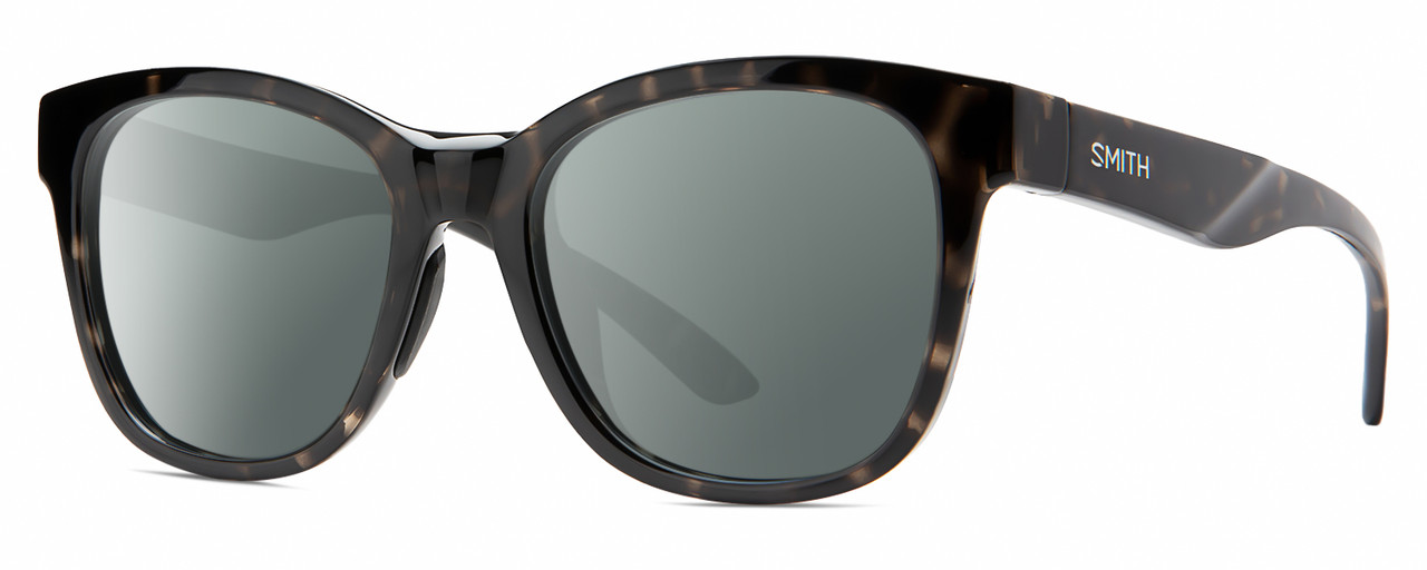 Profile View of Smith Optics Caper-WR7 Designer Polarized Sunglasses with Custom Cut Smoke Grey Lenses in Gloss Black Beige Tortoise Havana Unisex Panthos Full Rim Acetate 53 mm