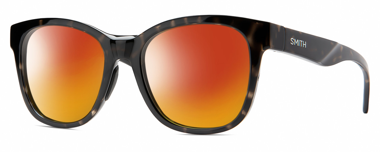 Profile View of Smith Optics Caper-WR7 Designer Polarized Sunglasses with Custom Cut Red Mirror Lenses in Gloss Black Beige Tortoise Havana Unisex Panthos Full Rim Acetate 53 mm