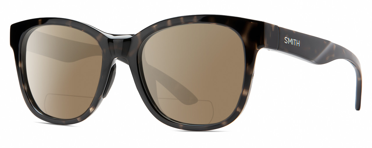 Profile View of Smith Optics Caper-WR7 Designer Polarized Reading Sunglasses with Custom Cut Powered Amber Brown Lenses in Gloss Black Beige Tortoise Havana Unisex Panthos Full Rim Acetate 53 mm