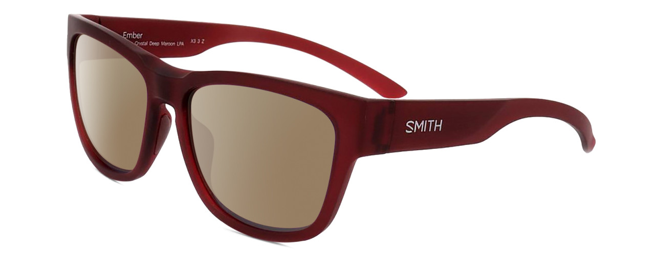 Profile View of Smith Optics Ember-LPA Designer Polarized Sunglasses with Custom Cut Amber Brown Lenses in Matte Crystal Maroon Red Unisex Cat Eye Full Rim Acetate 56 mm