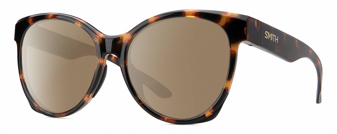 Profile View of Smith Optics Fairground-086 Designer Polarized Sunglasses with Custom Cut Amber Brown Lenses in Dark Tortoise Havana Brown Amber Ladies Round Full Rim Acetate 55 mm