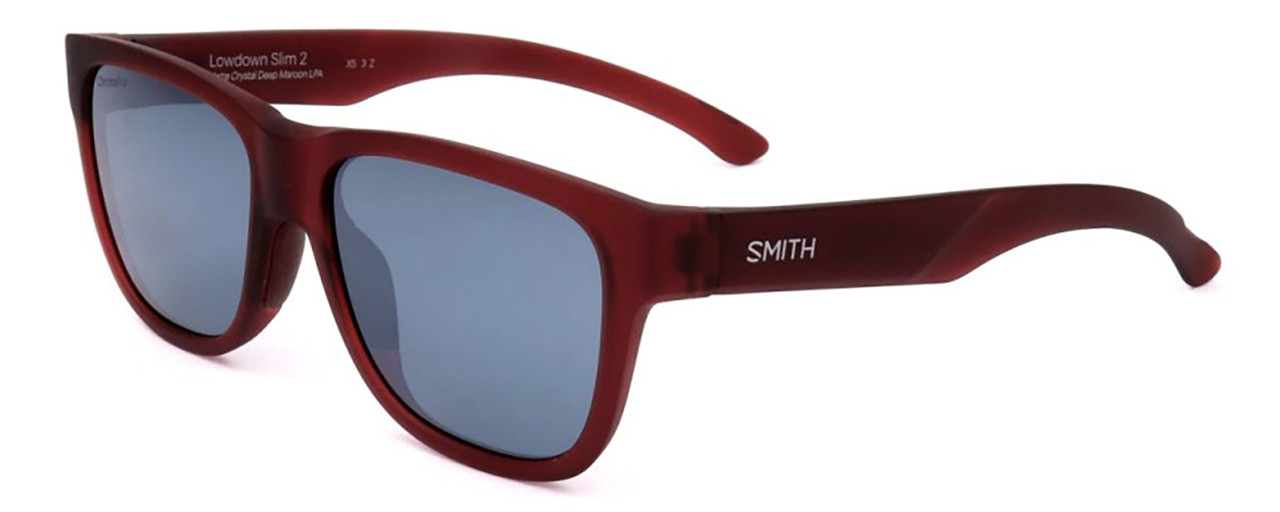 Profile View of Smith Optics Lowdown Slim 2-LPA Unisex Sunglasses Red/Chromapop Blue Mirror 51mm