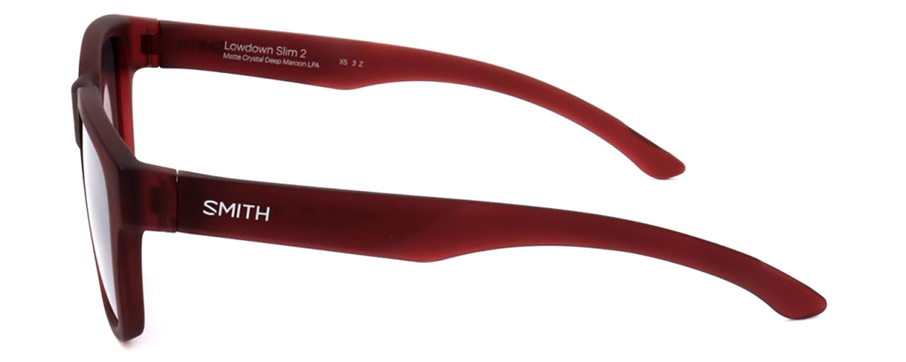 Side View of Smith Optics Lowdown Slim 2-LPA Unisex Sunglasses Red/Chromapop Blue Mirror 51mm