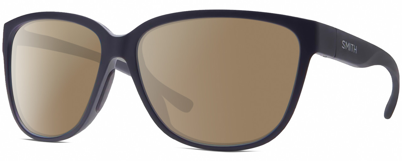 Profile View of Smith Optics Monterey-1JZ Designer Polarized Sunglasses with Custom Cut Amber Brown Lenses in Matte Midnight Navy Blue Unisex Panthos Full Rim Acetate 58 mm