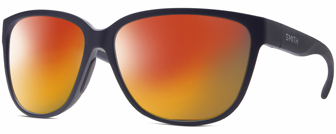 Profile View of Smith Optics Monterey-1JZ Designer Polarized Sunglasses with Custom Cut Red Mirror Lenses in Matte Midnight Navy Blue Unisex Panthos Full Rim Acetate 58 mm