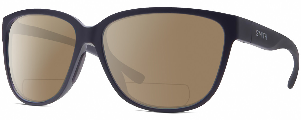 Profile View of Smith Optics Monterey-1JZ Designer Polarized Reading Sunglasses with Custom Cut Powered Amber Brown Lenses in Matte Midnight Navy Blue Unisex Panthos Full Rim Acetate 58 mm