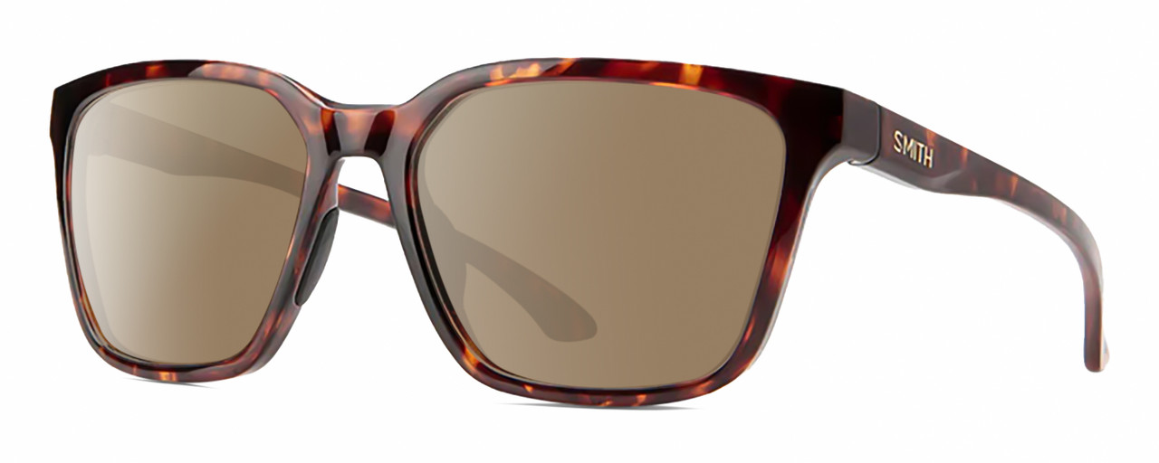 Profile View of Smith Optics Shoutout-086 Designer Polarized Sunglasses with Custom Cut Amber Brown Lenses in Tortoise Havana Crystal Brown Amber Unisex Square Full Rim Acetate 57 mm