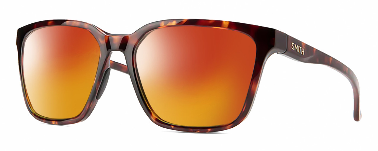 Profile View of Smith Optics Shoutout-086 Designer Polarized Sunglasses with Custom Cut Red Mirror Lenses in Tortoise Havana Crystal Brown Amber Unisex Square Full Rim Acetate 57 mm