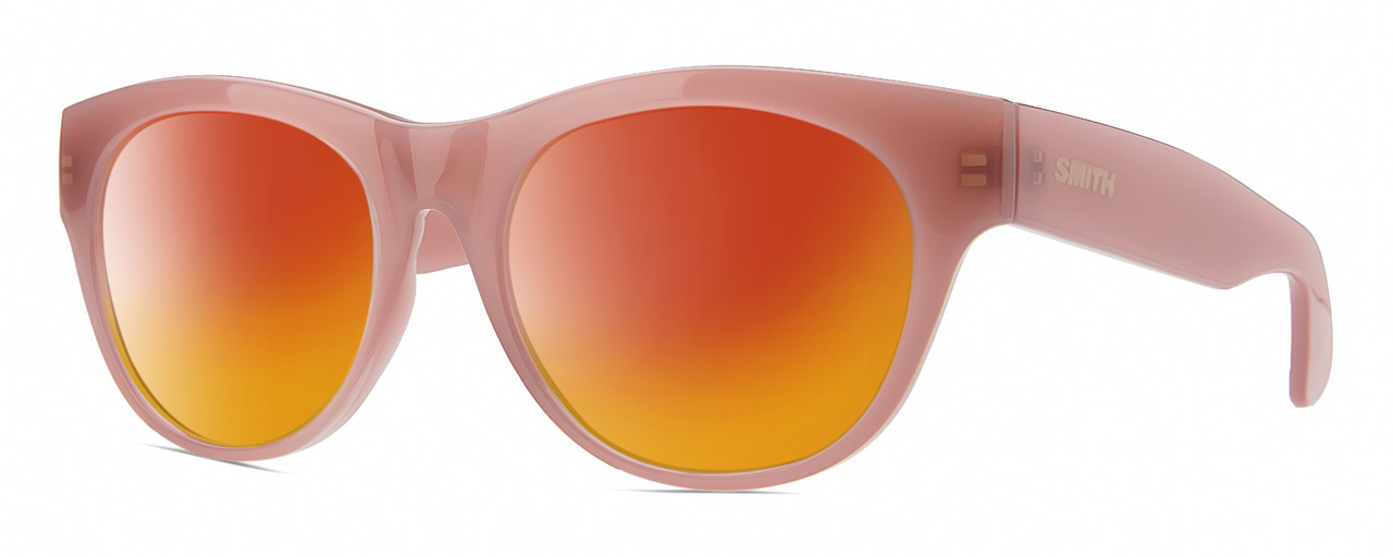 Profile View of Smith Optics Sophisticate-F45 Designer Polarized Sunglasses with Custom Cut Red Mirror Lenses in Mauve Purple Crystal Ladies Round Full Rim Acetate 54 mm