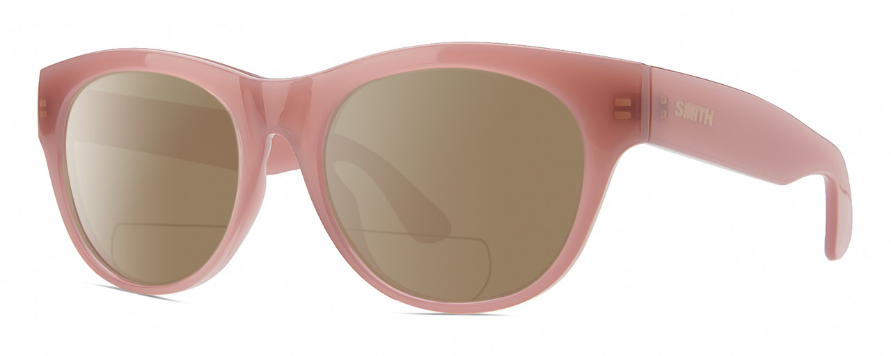 Profile View of Smith Optics Sophisticate-F45 Designer Polarized Reading Sunglasses with Custom Cut Powered Amber Brown Lenses in Mauve Purple Crystal Ladies Round Full Rim Acetate 54 mm
