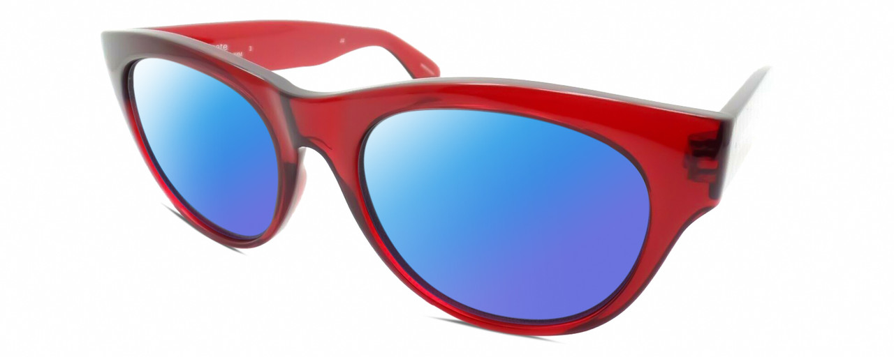 Profile View of Smith Optics Sophisticate-IMM Designer Polarized Sunglasses with Custom Cut Blue Mirror Lenses in Crystal Deep Maroon Red Ladies Round Full Rim Acetate 54 mm