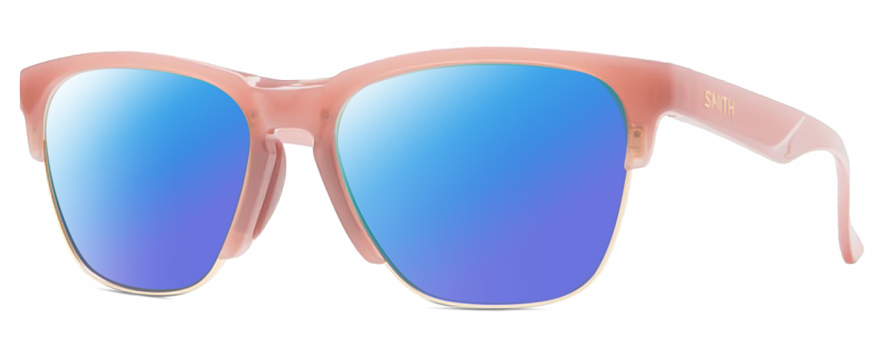 Profile View of Smith Optics Haywire-F45 Designer Polarized Sunglasses with Custom Cut Blue Mirror Lenses in Mauve Purple Crystal Gold Ladies Panthos Semi-Rimless Acetate 55 mm