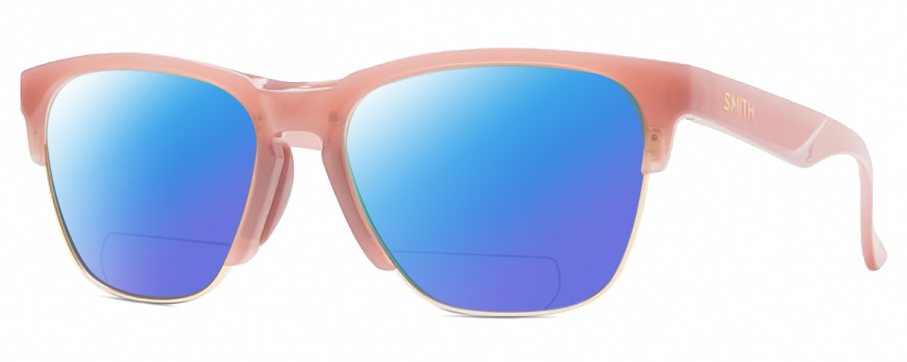 Profile View of Smith Optics Haywire-F45 Designer Polarized Reading Sunglasses with Custom Cut Powered Blue Mirror Lenses in Mauve Purple Crystal Gold Ladies Panthos Semi-Rimless Acetate 55 mm