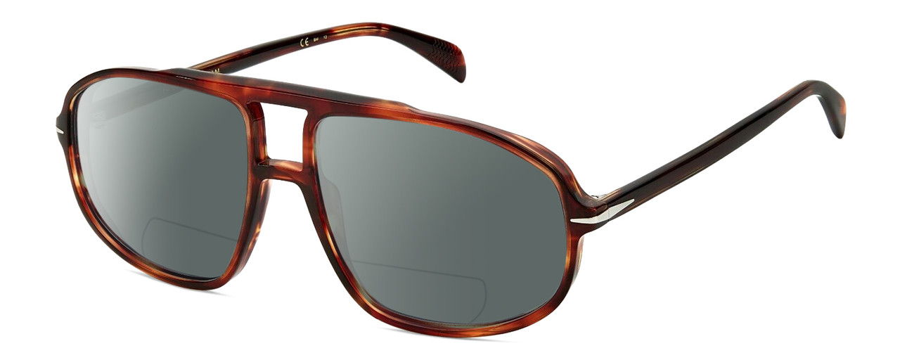 Profile View of David Beckham DB1000S Designer Polarized Reading Sunglasses with Custom Cut Powered Smoke Grey Lenses in Red Brown Havana Tortoise Unisex Pilot Full Rim Acetate 59 mm