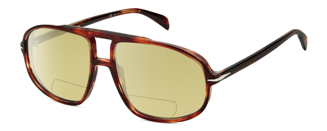 Profile View of David Beckham DB1000S Designer Polarized Reading Sunglasses with Custom Cut Powered Sun Flower Yellow Lenses in Red Brown Havana Tortoise Unisex Pilot Full Rim Acetate 59 mm