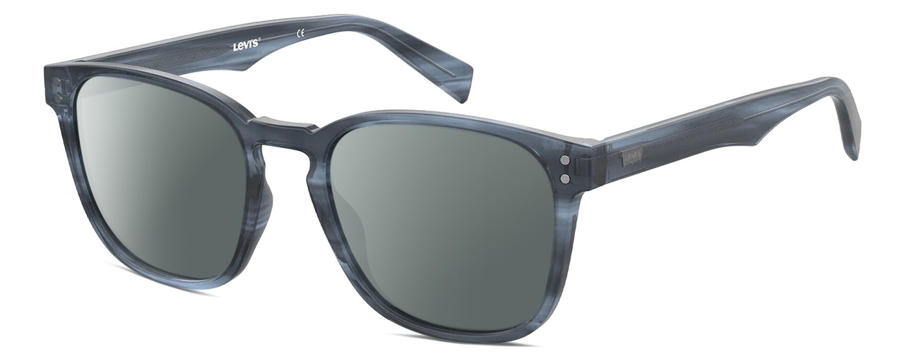 Profile View of Levi's Timeless LV5008S Designer Polarized Sunglasses with Custom Cut Smoke Grey Lenses in Crystal Blue Horn Marble Unisex Panthos Full Rim Acetate 52 mm