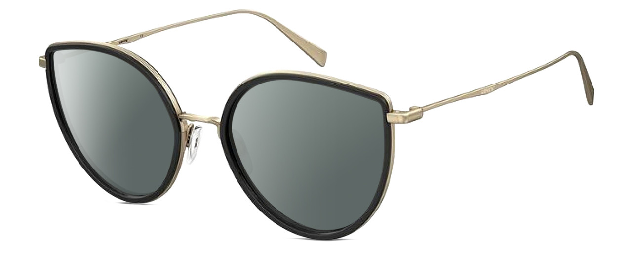 Profile View of Levi's Timeless LV5011S Designer Polarized Sunglasses with Custom Cut Smoke Grey Lenses in Gloss Black Gold Ladies Cat Eye Full Rim Metal 56 mm